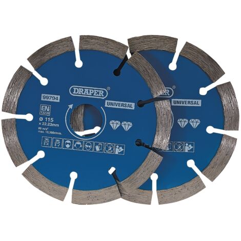 Draper 99794 Segmented Diamond Blade Twin Pack – 115mm, Ideal for Cutting Concrete, Brick, and Masonry Materials (1/5)