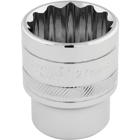 Draper 27mm 12-Point 1/2-Inch Drive Metric Socket in Polished Chrome, Model 33442 (1/5)