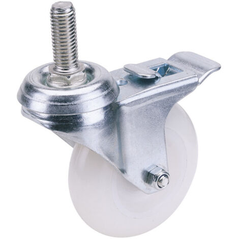 Draper 75mm Diameter Nylon Swivel Bolt Castors with Brake, 70kg Safe Working Load