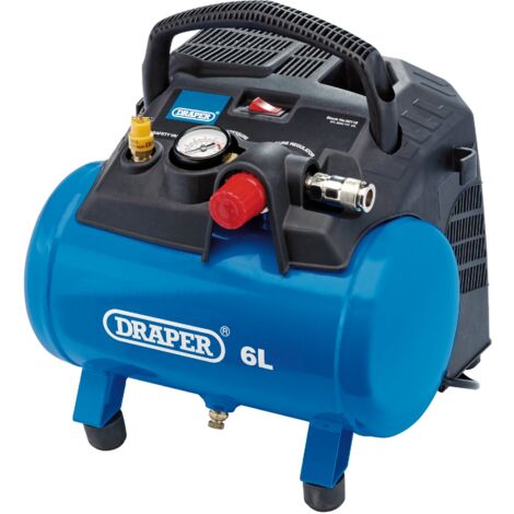 Draper 6L Oil-Free Portable Air Compressor with 1.2kW (1.5hp) Motor, 5.1 CFM Capacity, 230V, Lightweight 7.7kg