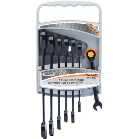 Draper Hi-Torq® 7-Piece Metric Ratcheting Combination Spanner Set with Black Finish (1/5)