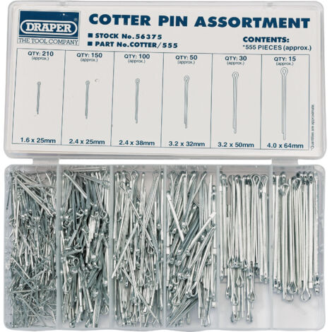 Draper 555-Piece Split Pin Assortment Kit (Part No. 56375) - Durable Cotter Pin Set for Mechanical and Automotive Applications
