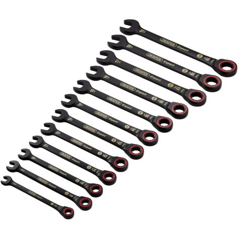 Draper 12-Piece Hi-Torq® Black Metric Ratchet Spanner Set with Combination Wrenches (1/2)