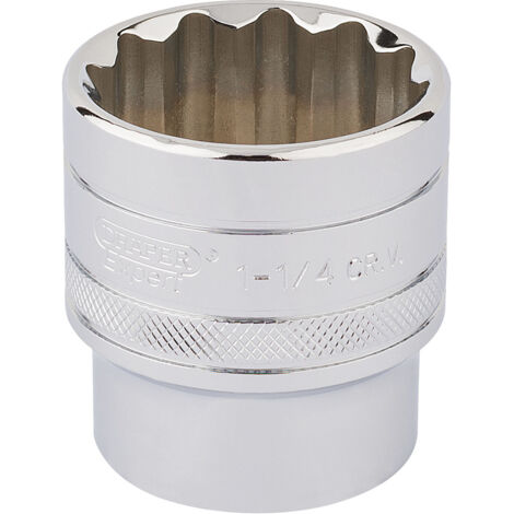 Draper 1-1/4" AF (Across Flats) 12PT Socket, 1/2" Drive, Polished Chrome Finish, Model 33729 (1/5)
