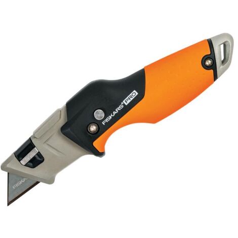 Fiskars 17 cm Universal Folding Utility Knife with CarbonMax Blade, Stainless Steel and Plastic Construction, Black and Orange
