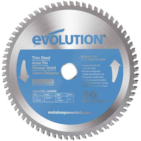Evolution Thin Steel Cutting Circular Saw Blade 185 x 20mm x 68T EVLT185TC68C