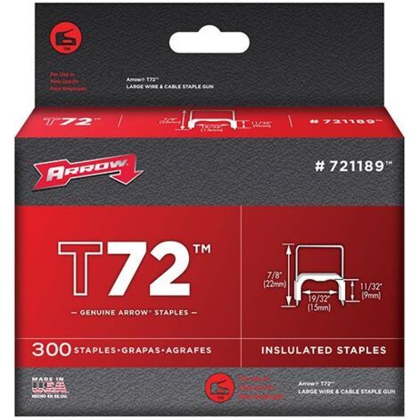Arrow T72 Clear Insulated Staples, 9 x 15mm (11/32 x 15/32 inches), Pack of 300 (1/2)