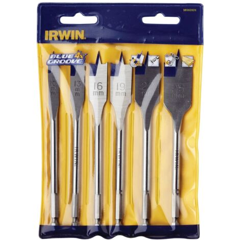 Irwin Blue Groove 4X Set of 6 Flat Drill Bits (10-25 mm) with Case
