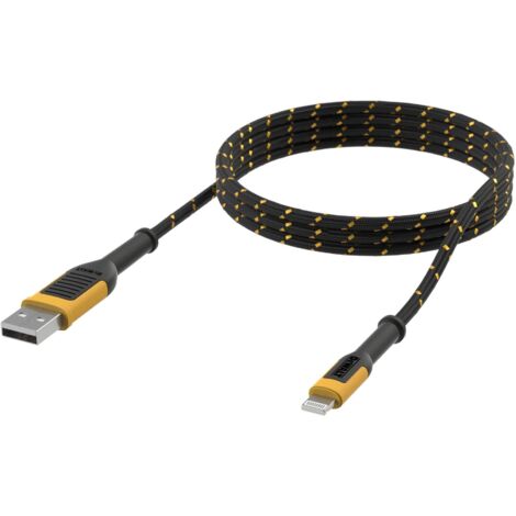 DeWalt Reinforced USB-A to Lightning Charging Cable – 6 Feet (1.8 Meters) Durable and Tangle-Free for Apple Devices