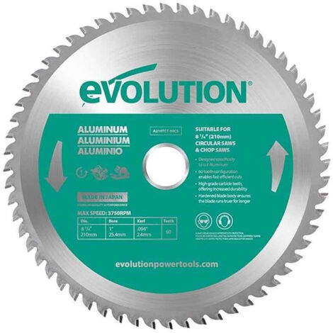 Evolution Aluminium Cutting Circular Saw Blade 210mm x 25.4mm x 60T for Metal and Aluminum Cutting (1/5)