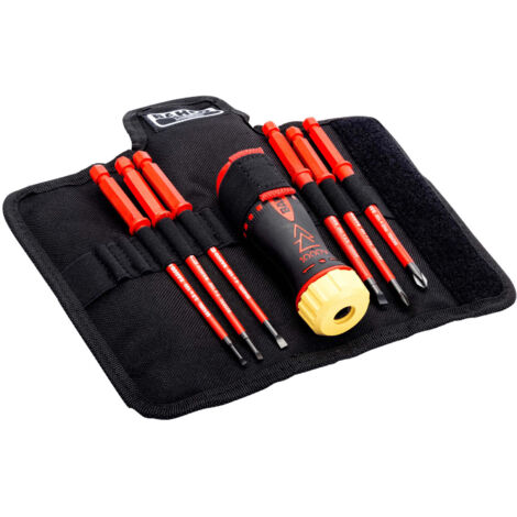 Bahco Insulated Ratcheting Screwdriver Set – 6-Piece Phillips and Flathead Screwdrivers for Electrical and General Use