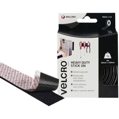 VELCRO Brand 60241 VELCRO Brand Heavy-Duty Stick On Tape 50mm x 1m Black VEL60241