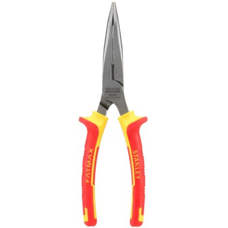 Stanley 200mm Insulated Half-Round Long Bent Needle Nose Pliers, 1000V Safety Rated, Model 0-84-008