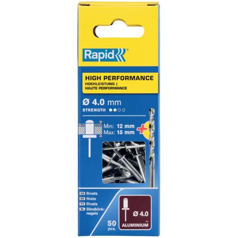 Universal Aluminum Blind Rivets Set – 4mm Diameter, 12-15mm Grip Range, 50 Pieces with Drill Bit – Compatible with Blind Rivet Tools (1/5)