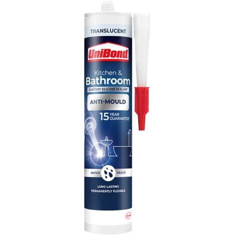 Unibond anti-mould kitchen & bathroom sealant 274g – Waterproof silicone for wet rooms – Mould-protect system for flexible joints (1/10)