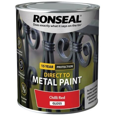 Ronseal 15-Year Gloss Direct-to-Metal Paint in Chilli Red – 750ml (1/3)