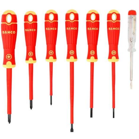 Bahco 7-Piece Insulated Screwdriver Set with Multicomponent Handles and Voltage Tester (150-250V) – BahcoFit VDE B220.027