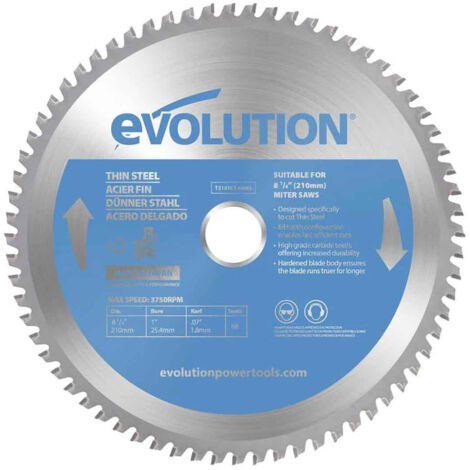 Evolution TCT Fine Steel Cutting Saw Blade – 210 mm (8.27 inches) for Miter Saws