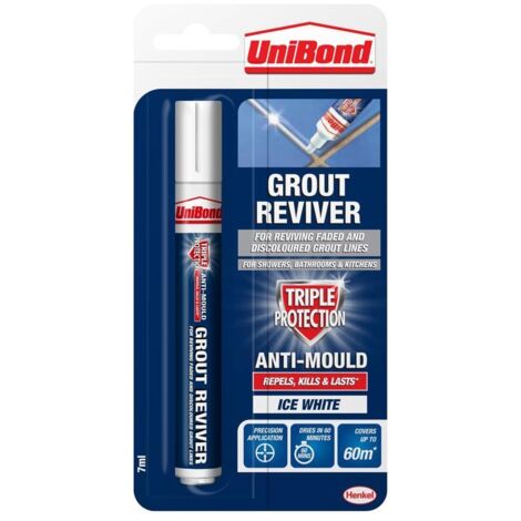 3x Unibond Easy to Use Triple Protection Anti-Mould White Grout Reviver Pen, 7ml