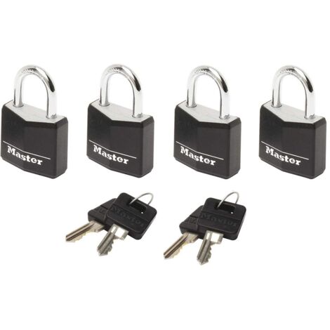 Master Lock 9120EURQBLKNOP Aluminium Black Vinyl Cover 20mm Padlock 3-Pin - Keyed Alike x 4 MLK9120QBLK