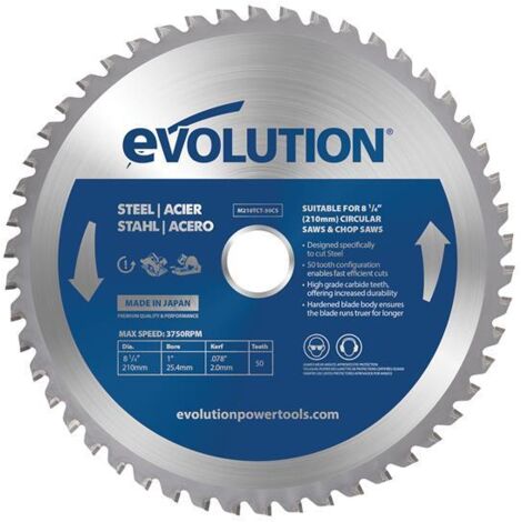 Evolution Mild Steel Cutting Circular Saw Blade 210 x 25.4mm x 50T