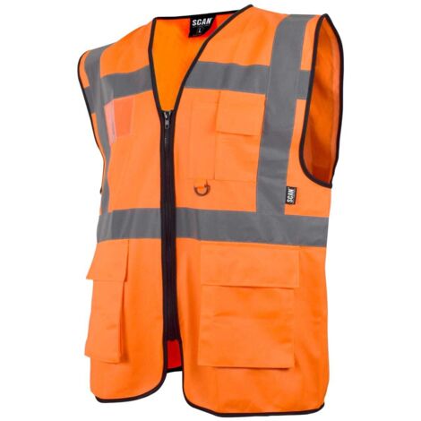 Scan Hi-Vis Utility Waistcoat Orange Large 44in SCAHVUWLO