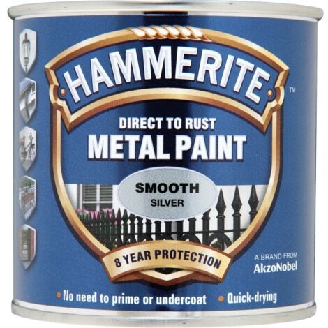 Hammerite 5084894 Direct to Rust Smooth Finish Metal Paint Silver 250ml HMMSFSI250