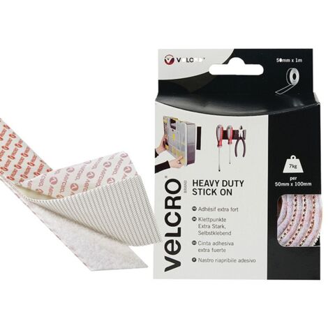 VELCRO Brand 60242 VELCRO Brand Heavy-Duty Stick On Tape 50mm x 1m White VEL60242