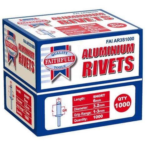 Aluminium Rivets 3.2Mm X 6Mm Short Bulk Pack Of 1000 (1/3)