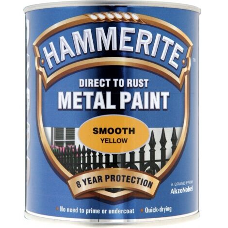 Hammerite Direct to Rust Smooth Finish Metal Paint Yellow 750ml HMMSFY750