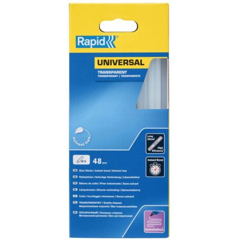 Universal Transparent Rapid Mounting Adhesive Stick Set Ø12mm x 190mm – 48 Sticks (880g) for All Materials including Metal, Plastic, Wood, and Porous Surfaces in a Box
