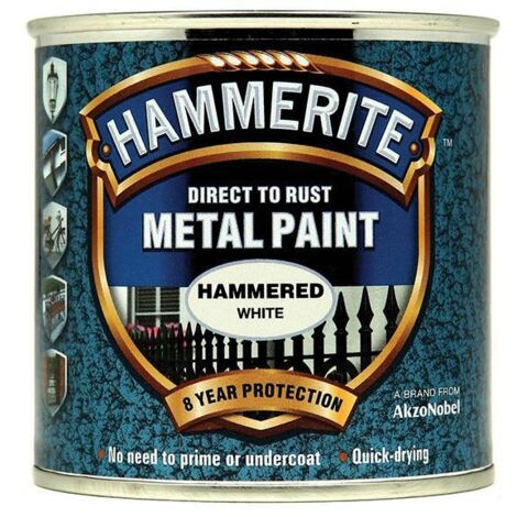 Hammerite 5084836 Direct to Rust Hammered Finish Metal Paint White 250ml HMMHFW250