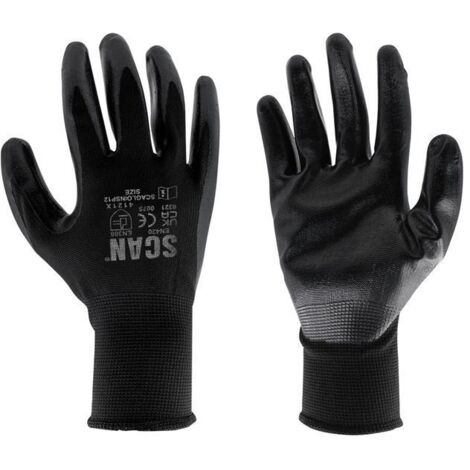 Scan Seamless Inspection Gloves, Extra Large (Size 10) - Nitrile Coated Palm, Pack of 12 (1/4)