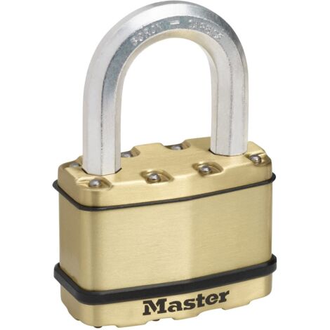 Master Lock M15BEURDLF Laminated Steel and Brass Padlock with 64mm Shackle, Weatherproof and Suitable for Gates, Garages, and Cellars