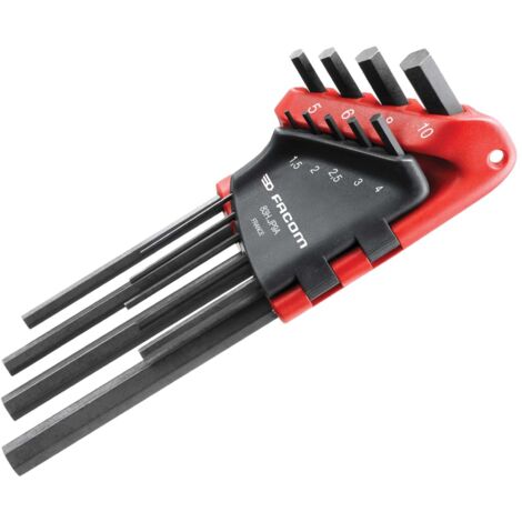 Facom 83H.JP9A 9-Piece Metric Hexagon Key Long Arm Set with Durable Chrome Finish