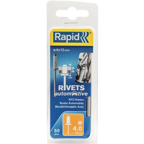Rapid 5000405 Automotive Rivets 4 x 12mm Steel Blister of 50 RPD5000405