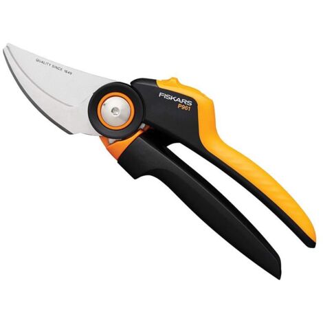 Fiskars PowerGear X-Series Bypass Pruning Shears with Rotating Handle, 22.2 cm, Stainless Steel Blades with Non-Stick Coating, Ergonomic Black and Orange Design, Ideal for Fresh Branches
