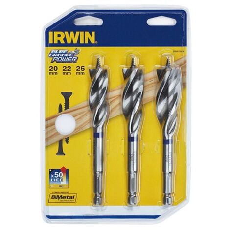 Irwin 10507764 Blue Groove Wood Power Bit Set, 3 Piece 20 22 & 25mm IRW10507764