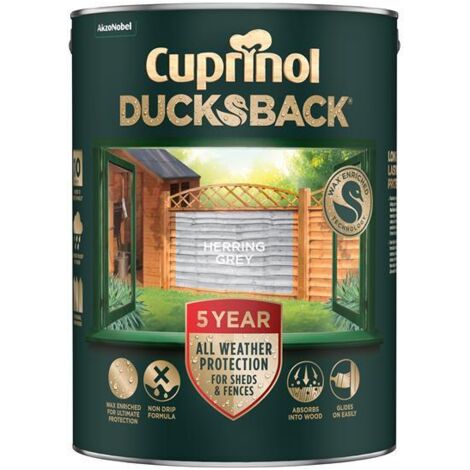 Cuprinol 5701422 Ducksback 5 Year Waterproof for Sheds & Fences Herring Grey 5L