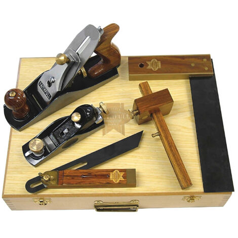 Faithfull 5 Piece Carpenters Woodworking Tool Kit Planes Square Gauge FAICARPSET