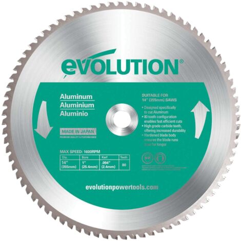 Evolution Aluminium Cutting Chop Saw Blade 355 x 25.4mm x 80T