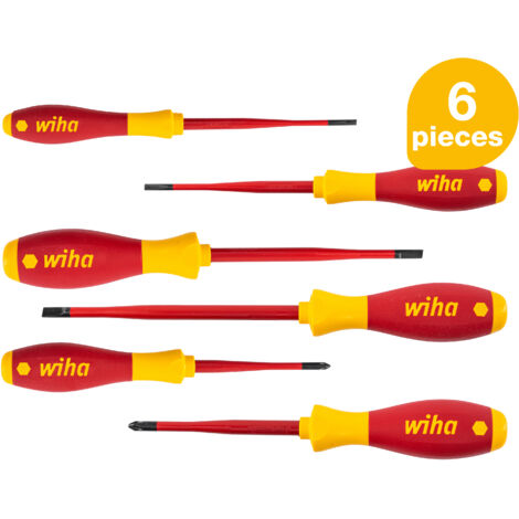 Wiha screwdriver set SoftFinish slimFix (35389), 6 pcs., screwdriver set VDE electrician, insulated 1000v, slotted/cross