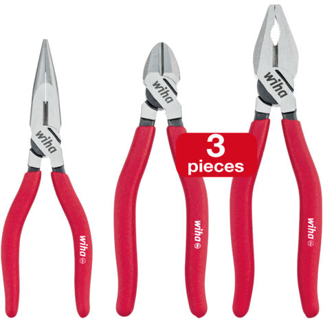 Wiha pliers set Classic (26850), 3 -piece combination pliers/ diagonal cutters/ needle nose pliers, water pump pliers, wire cutter, power pliers, combination pliers, pliers set, pliers range (1/5)