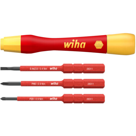 Wiha fine screwdriver set PicoFinish® slimVario® electric 4 pcs. I with slimBits I precision screwdriver I slotted, PH, PZ (43167) (1/3)