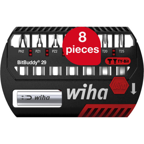 Wiha BitBuddy  bit set, 8 pcs. I TY bit 29 mm I PH, PZ, TORX 1/4" C6.3 I PH,PZ, I Accessories for screwing applications I Suitable for Impact screwdrivers (42137)