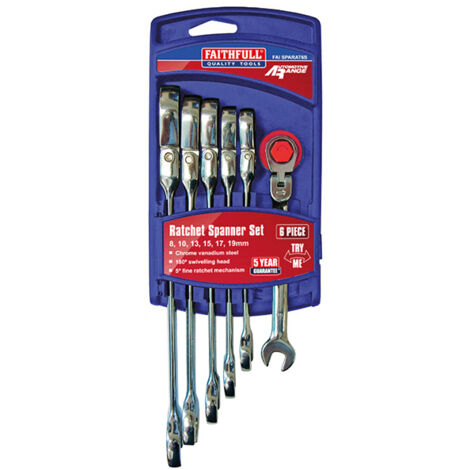 Faithfull FAISPARAT6S Flexi Head Combination Ratchet Spanners 6 PC (1/2)