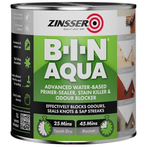 Zinsser Primer And Sealer 1 litre B-I-N Aqua For Odours Stains etc ZINBINA1L