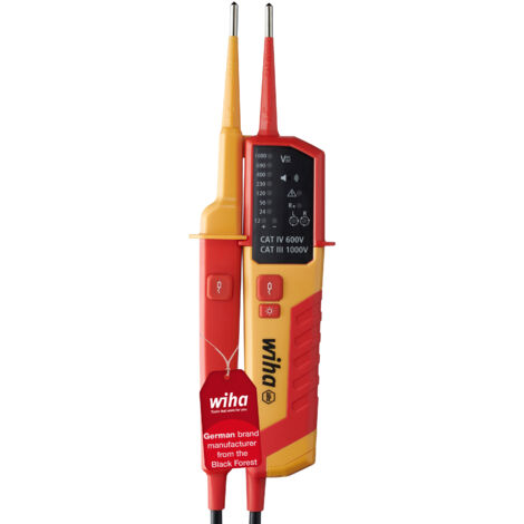 Wiha voltage and continuity tester 12 - 1,000 V AC, CAT IV incl. 2x AAA batteries I with LED display I one-hand testing (45216)