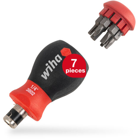 Wiha Screwdriver with bit magazine Stubby Mixed with 7 double bits (43613)