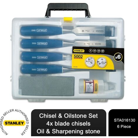 STANLEY® Hand Tools 5002 Bevel Edge Chisel & Oilstone Set, 6 Piece